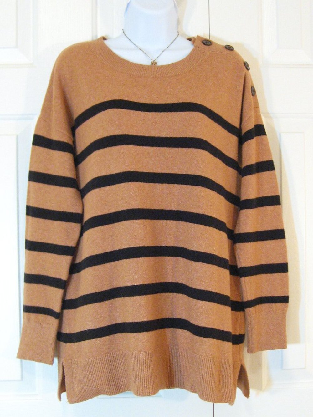 LOFT | Striped Shoulder Button Knit Sweater - Picture 2 of 11